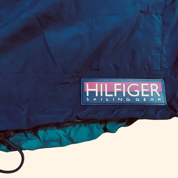 VTG Tommy Hilfiger Sailing Gear 1/4 Zip Hooded Pullover Anorak Green Blue Large - Picture 6 of 12